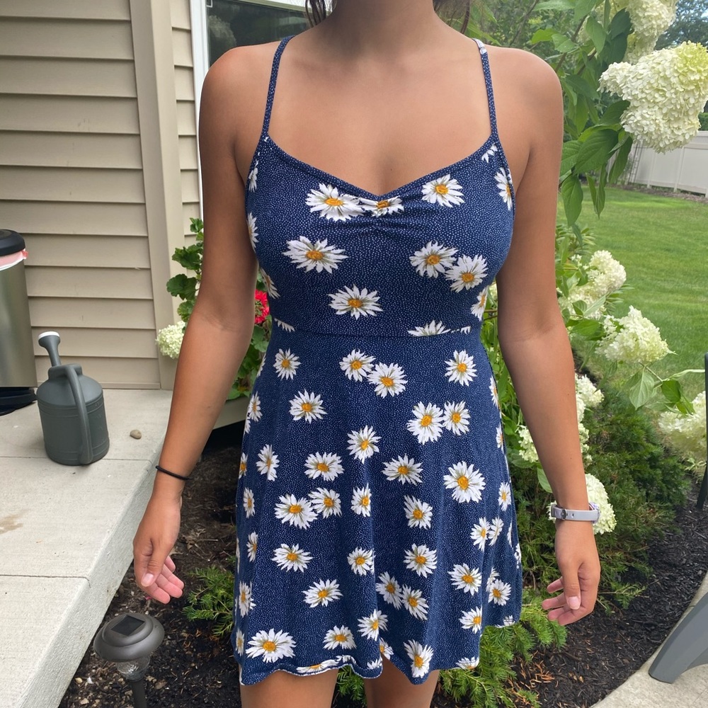 Navy Blue summer dress with white flowers ✨
